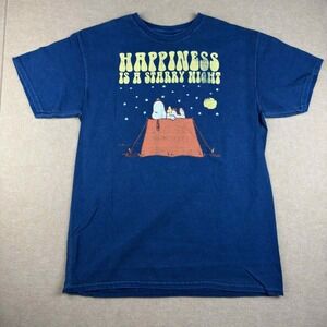 Peanuts Shirt Men's M Blue Snoopy Camping Starry Night Graphic‎ Tee